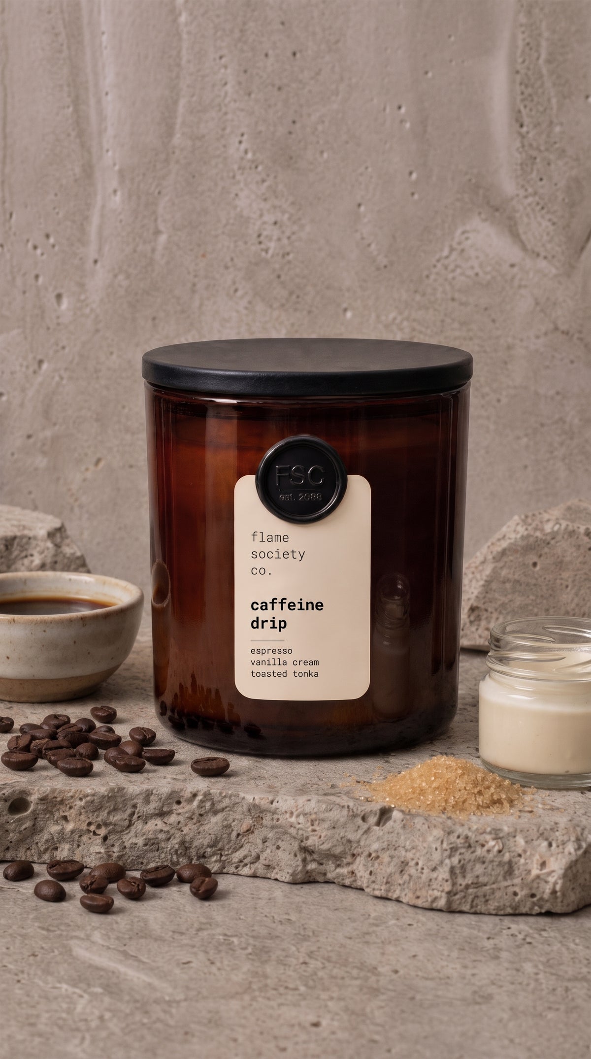 Caffeine Drip | Espresso, Vanilla Cream & Toasted Tonka Candle | Limited Edition 10oz Amber Jar CocoSoy Candle
