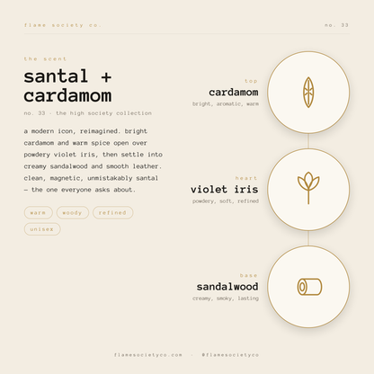 No. 033 Santal + Cardamom candle — warm sandalwood home fragrance