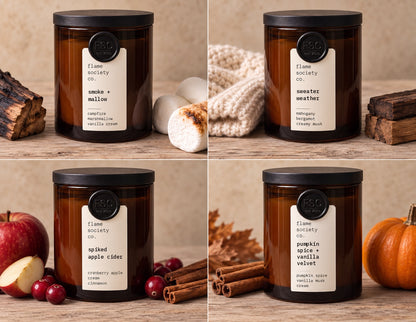 Fall Exclusive 10oz amber jar candles in all four fall scents - Flame Society Co.