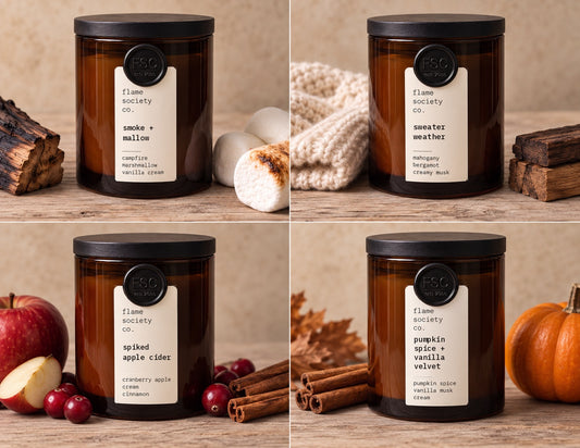 Fall Exclusive 10oz amber jar candles in all four fall scents - Flame Society Co.