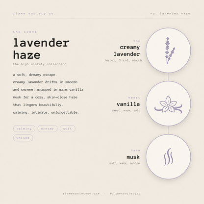 Lavender Haze calming coco soy candle with wooden wick