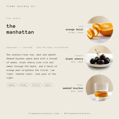 The Manhattan scent card — orange twist, black cherry, smoked bourbon