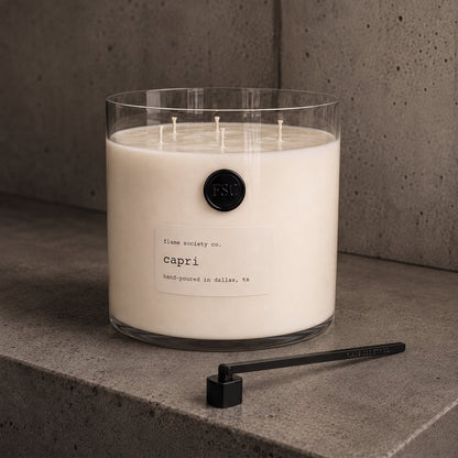 Capri sugared citrus and black currant coco soy candle with crackling wooden wick — Flame Society Co.