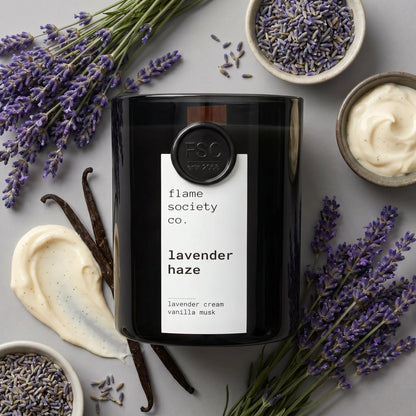 Lavender Haze candle — creamy lavender and vanilla musk — Flame Society Co.