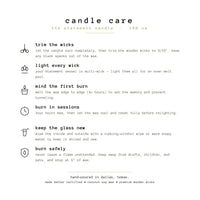 Flame Society Co. candle care guide — wick trimming and safe burning instructions