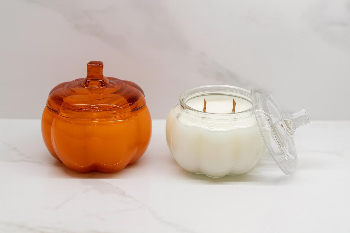 15oz Pumpkin Spice + Vanilla Soy Candle in Glass Pumpkin Jar | Reusable Jar | Autum Candle | Pumpkin Spice Candle | Fall Decor | Soy Candle