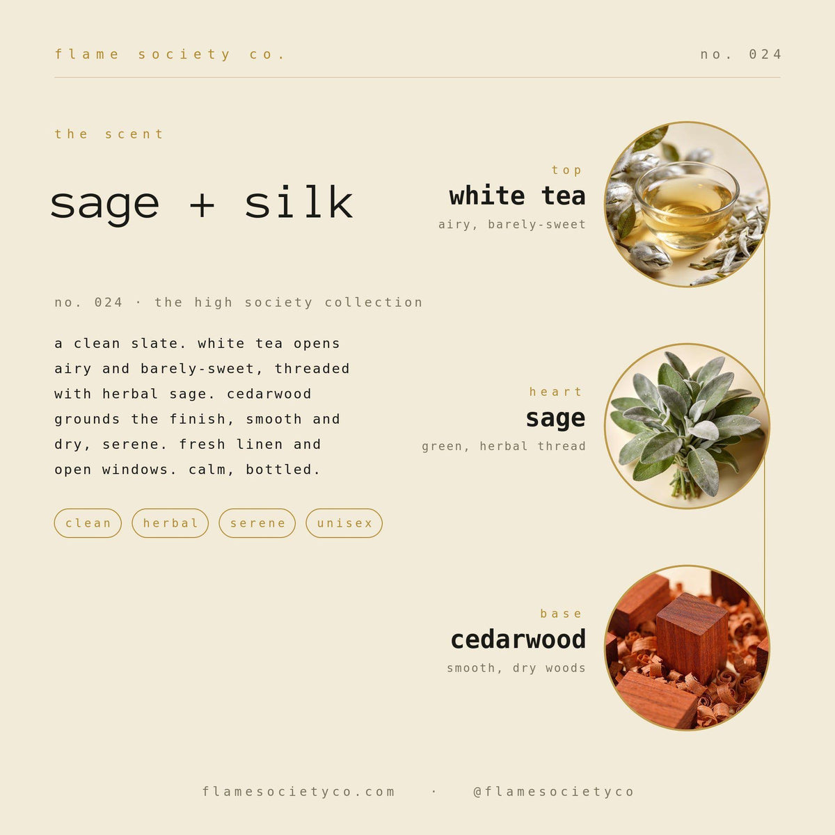 Sage + Silk | White Tea, Sage & Cedarwood Candle | Clean Unisex CocoSoy Candle
