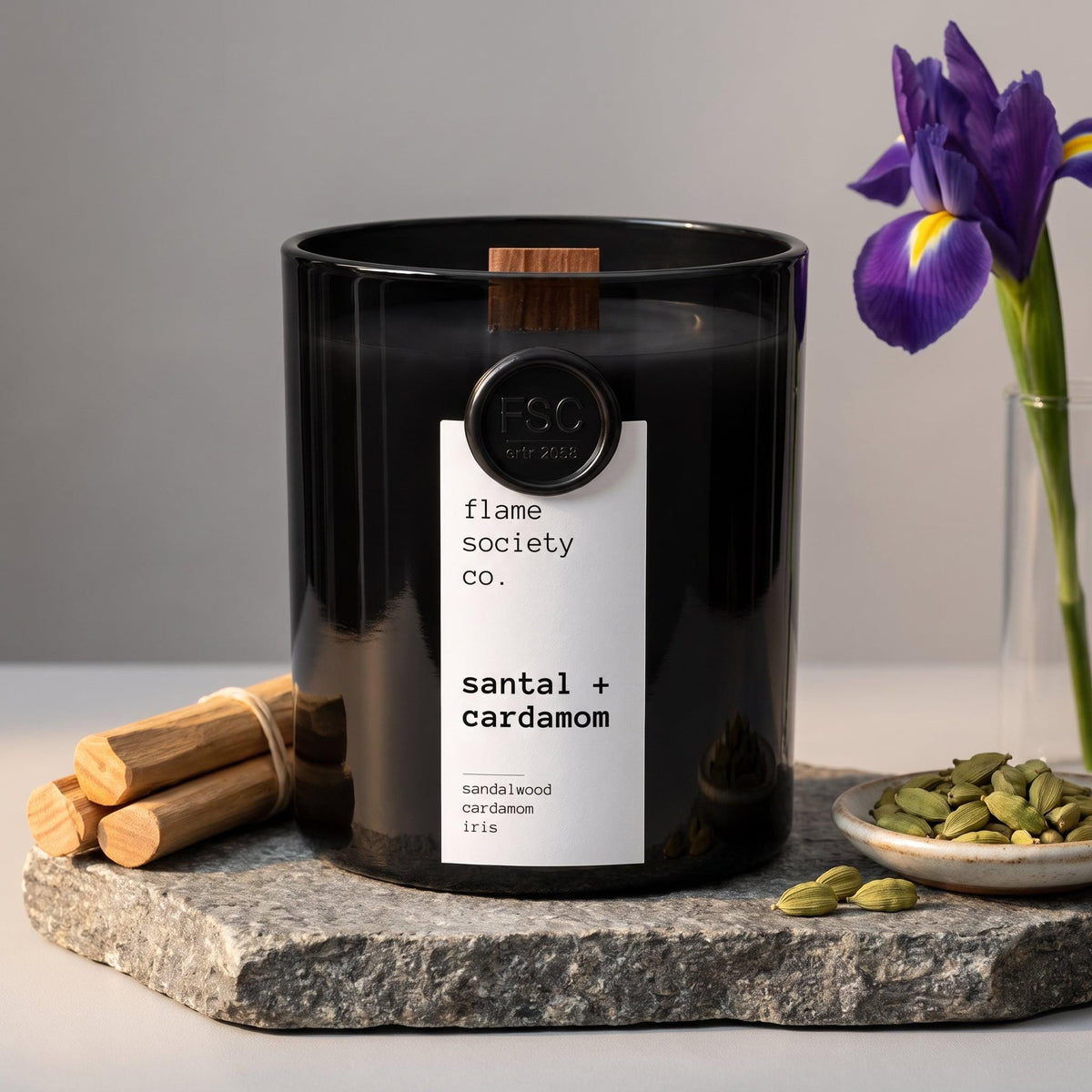 No. 033 | Santal + Cardamom | Luxury Cocosoy Candle | Black Matte Vessel | Clean Burn