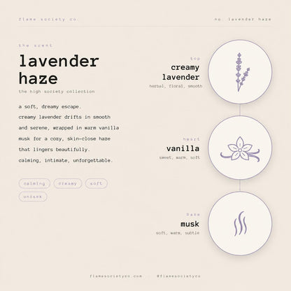 Lavender Haze Soy Candle | Creamy Lavender, Vanilla Musk, Amber Scent (Non-Toxic)