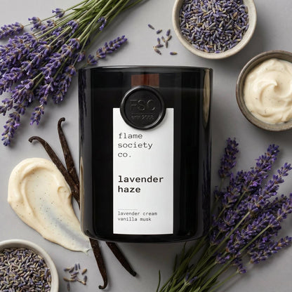 Lavender Haze Soy Candle | Creamy Lavender, Vanilla Musk, Amber Scent (Non-Toxic)