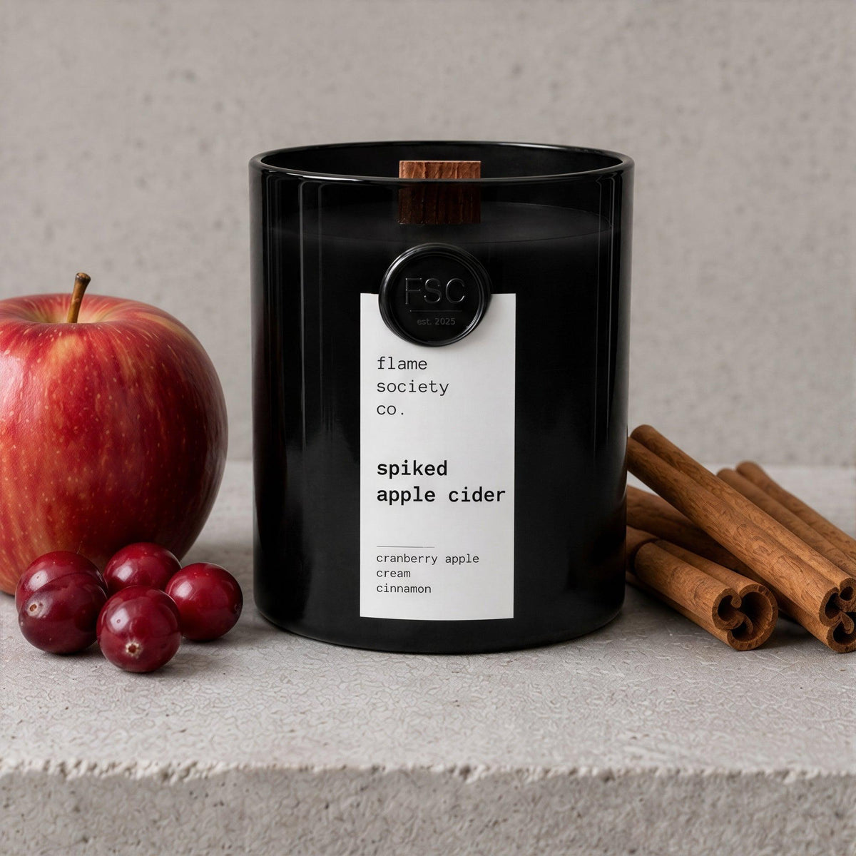 Spiked Apple Cider Candle | Cranberry Apple, Cream, Cinnamon | Cozy Fall Luxury Coconut Soy Candle, Wooden Wick