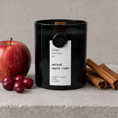 Spiked Apple Cider Candle | Cranberry Apple, Cream, Cinnamon | Cozy Fall Luxury Coconut Soy Candle, Wooden Wick