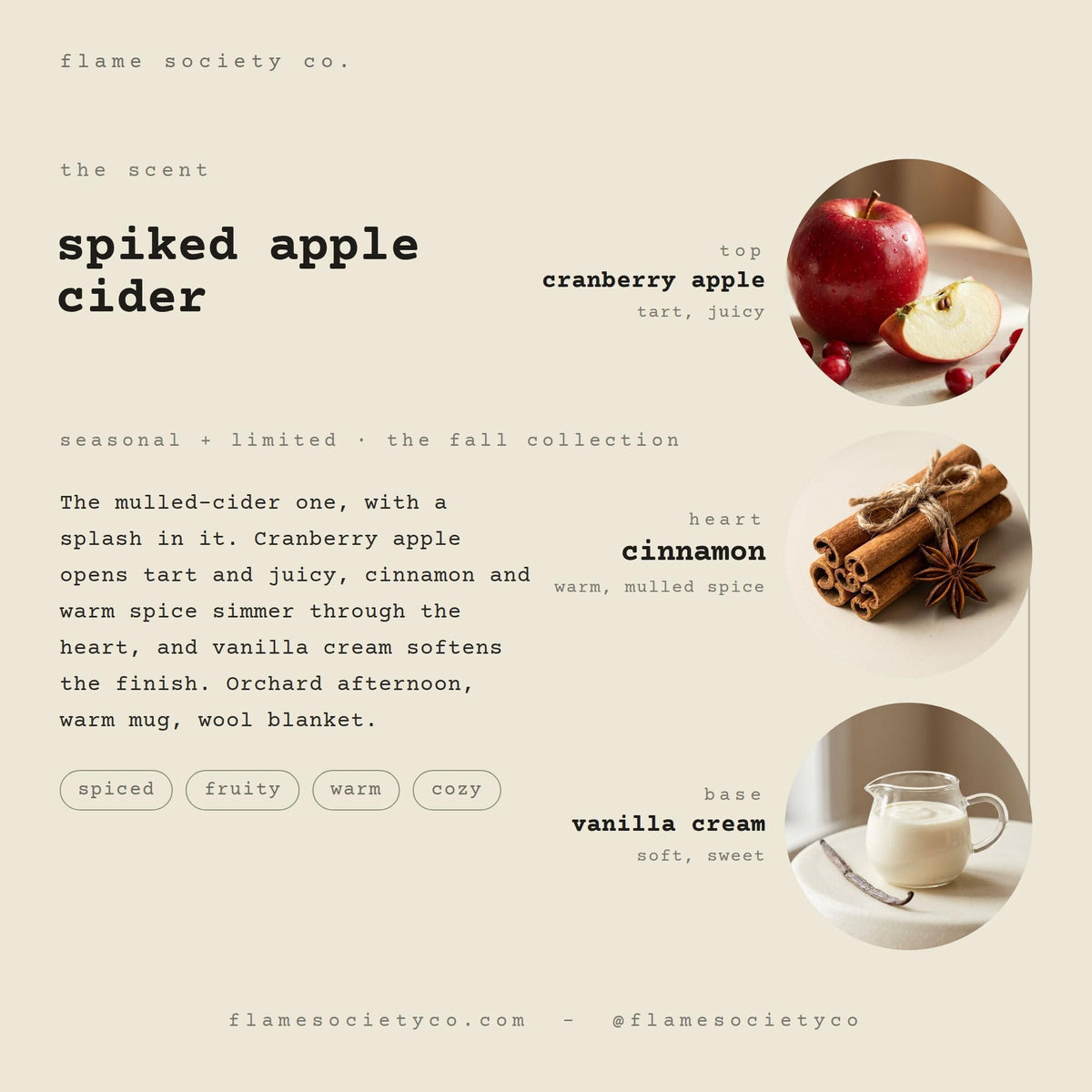 Spiked Apple Cider Candle | Cranberry Apple, Cream, Cinnamon | Cozy Fall Luxury Coconut Soy Candle, Wooden Wick