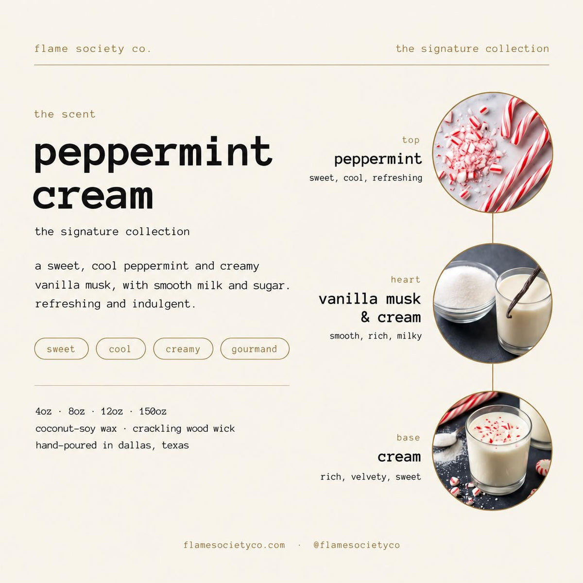 Peppermint Cream 10oz Amber Jar Candle | Limited Edition Holiday Candle, Black Wood Lid | Peppermint, Candy cane, Whipped vanilla