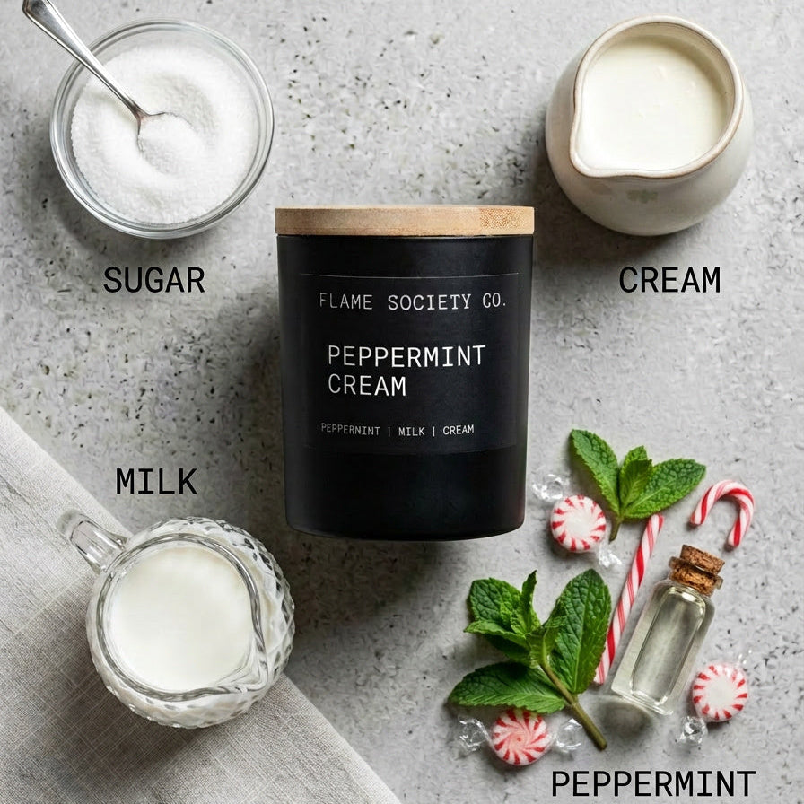 Peppermint Cream candle — crushed peppermint and whipped vanilla cream