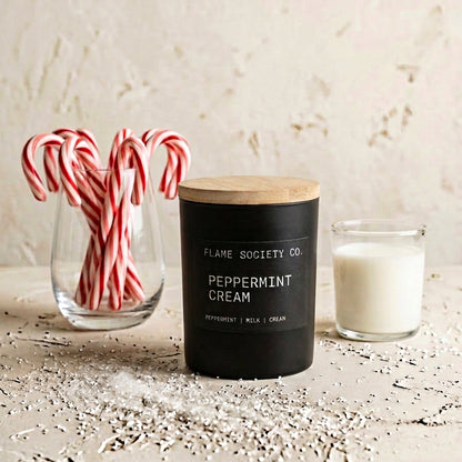 Peppermint Cream holiday candle — candy cane and vanilla — Flame Society Co.