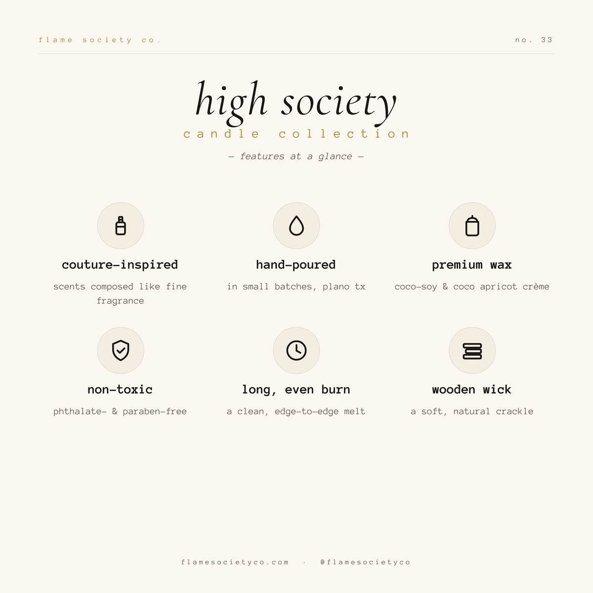 The High Society Candle Collection by Flame Society Co. — product features and quality details.