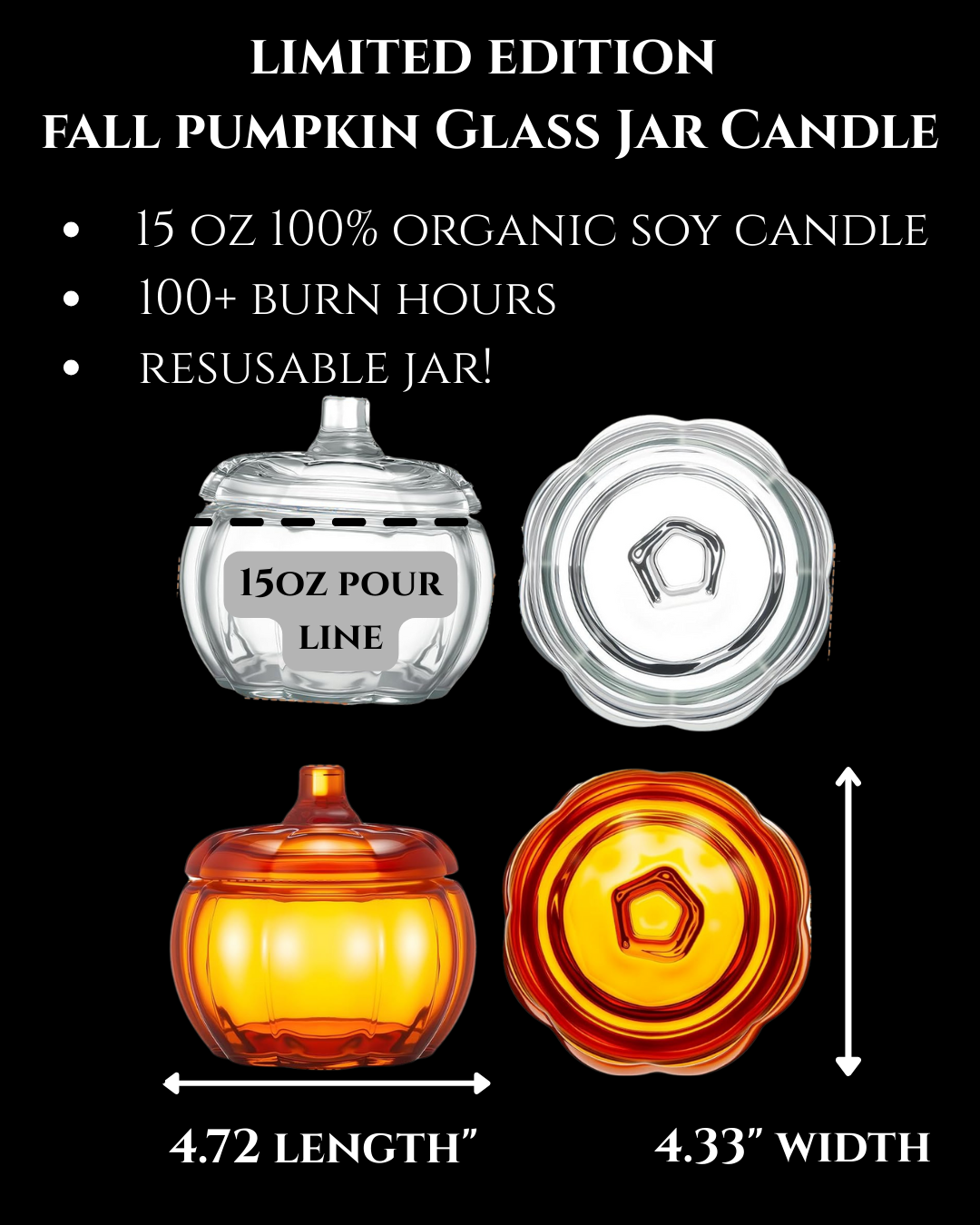 Pumpkin Glass Jar Candle: Pumpkin Spice & Vanilla Velvet Candle | 15oz